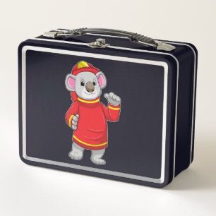 Koala als Feuerwehrmann mit Helmet Metall Brotdose