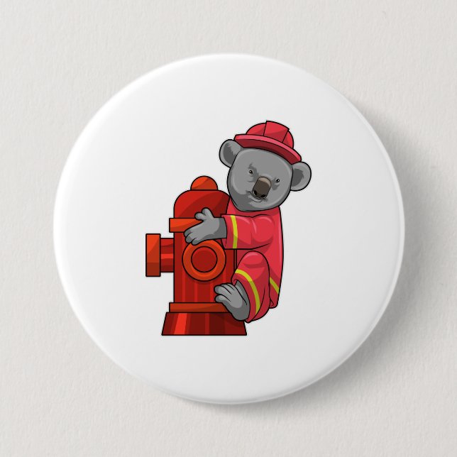 Koala als Feuerwehrmann mit Hydranten Button (Vorderseite)