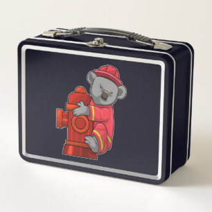 Koala als Feuerwehrmann mit Hydranten Metall Brotdose