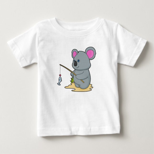 Koala als Fisher mit Angelstab und Fisch Baby T-shirt (Vorderseite)