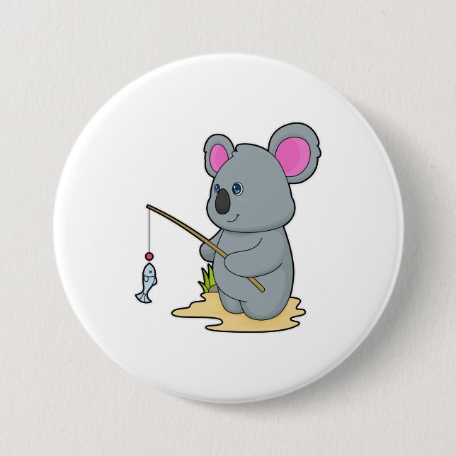 Koala als Fisher mit Angelstab und Fisch Button (Vorderseite)