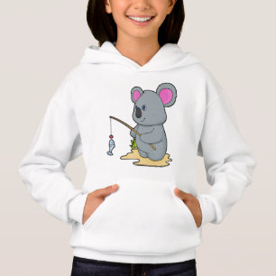 Koala als Fisher mit Angelstab und Fisch Hoodie