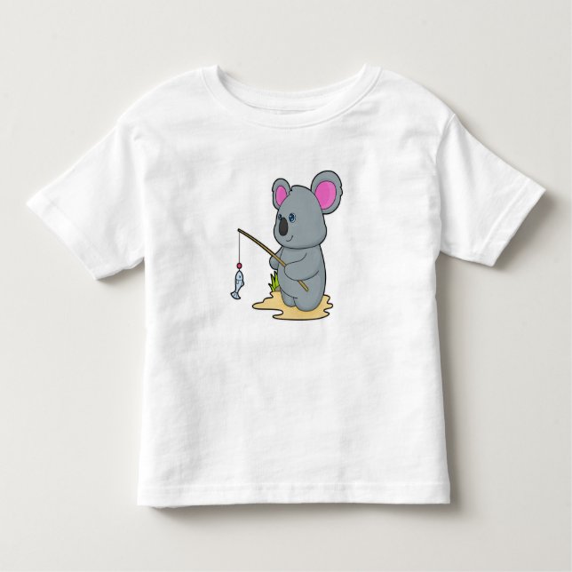 Koala als Fisher mit Angelstab und Fisch Kleinkind T-shirt (Vorderseite)