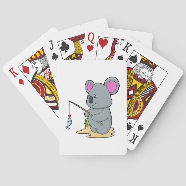 Koala als Fisher mit Angelstab und Fisch Spielkarten (Rückseite)