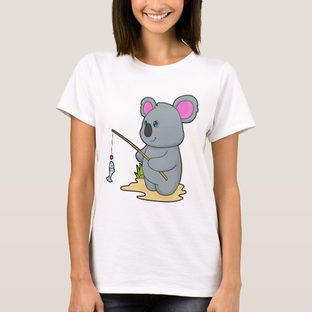 Koala als Fisher mit Angelstab und Fisch T-Shirt (Vorderseite)