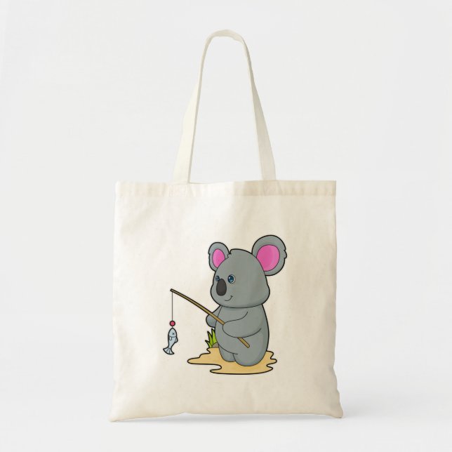 Koala als Fisher mit Angelstab und Fisch Tragetasche (Vorne)
