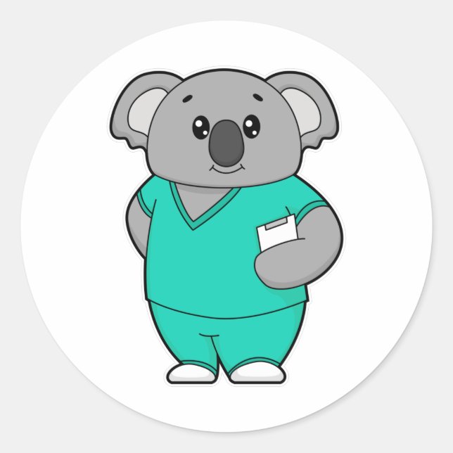 Koala als Krankenschwester mit Notepad Runder Aufkleber (Vorderseite)