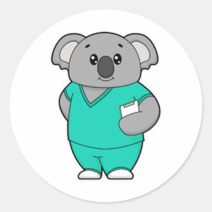 Koala als Krankenschwester mit Notizblock Runder Aufkleber