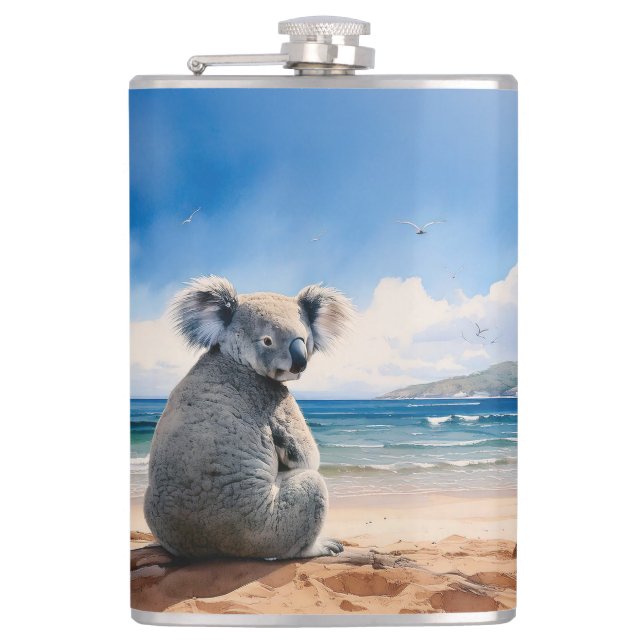 Koala am Sandstrand Flachmann (Vorderseite)