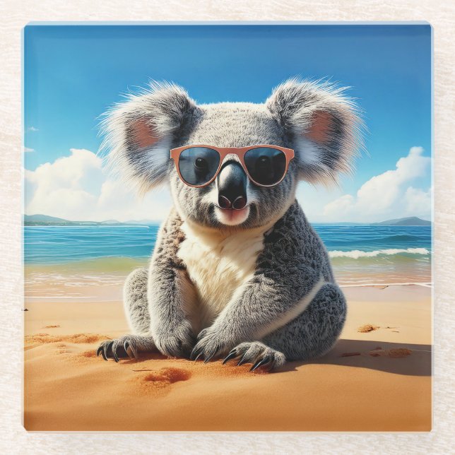 Koala am Sandstrand Glasuntersetzer (Vorderseite)