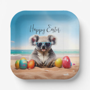 Koala am Strand mit Ostereiern Frohe Ostern Pappteller