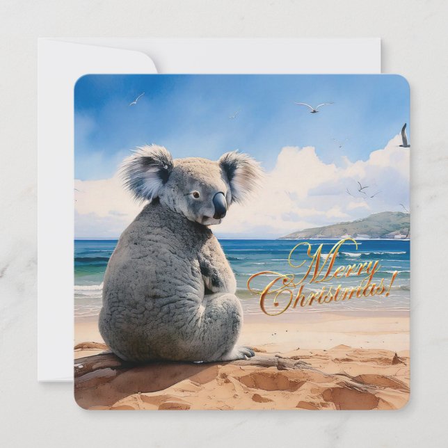 Koala an einem Sandstrand Frohe Weihnachten (Vorderseite)