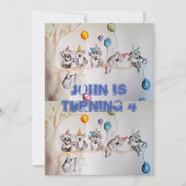 Koala Art Watercolor Boys Invitation Anniversaire (Devant)