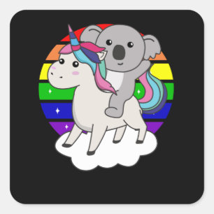 Koala auf einhornigen Regenbogentieren Niedlich Ko Quadratischer Aufkleber