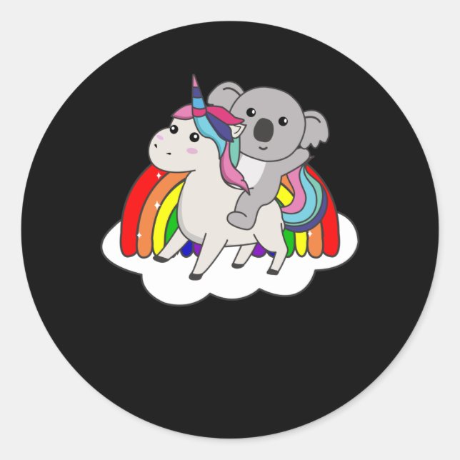Koala auf einhornigen Regenbogentieren Niedlich Ko Runder Aufkleber (Vorderseite)