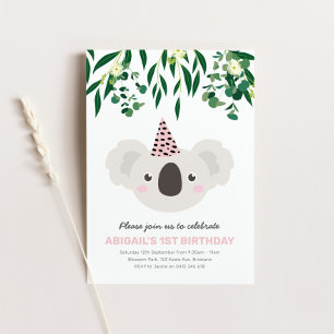 Koala Avec Casquette Rose Party Invitation Anniver