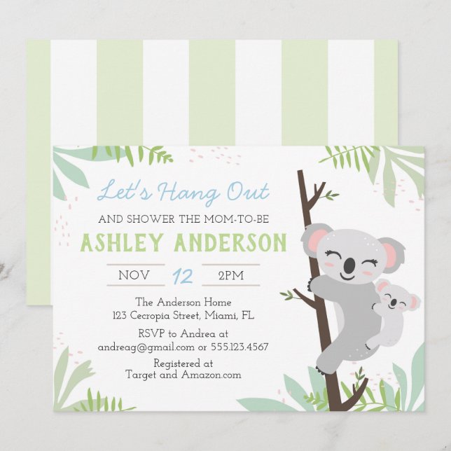 Koala Baby Boy Babydusche Einladung (Vorne/Hinten)