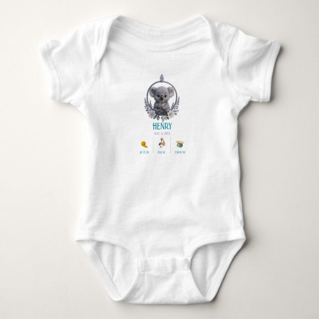 Koala Baby Onesie – Personalized Birth Stats Baby Strampler (Vorderseite)
