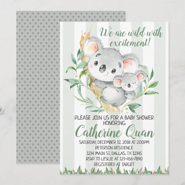 Koala Baby Shower Einladung (Vorne/Hinten)