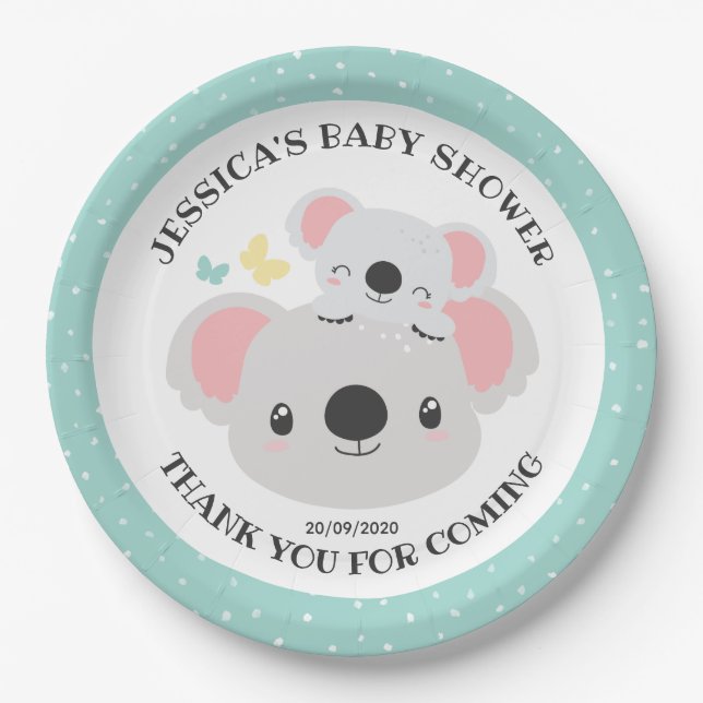 Koala Babydusche niedlich Mama und Baby Top Koalit Pappteller (Vorderseite)