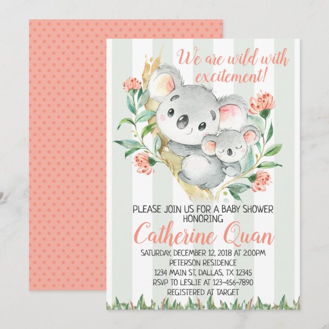 Koala-Babyparty-Einladung laden ein Einladung (Vorne/Hinten)