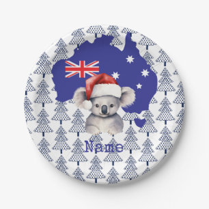 Koala-Bär auf australischer Flagge und Weihnachtsb Pappteller