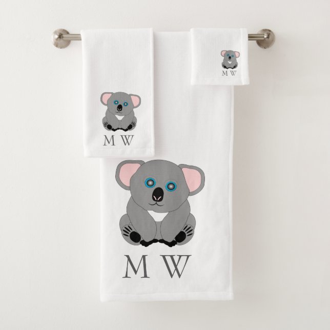 Koala-Bär-Design monogrammiert Badhandtuch Set (Insitu)