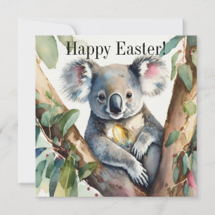 Koala-Bär hält ein goldenes Osterei Karte