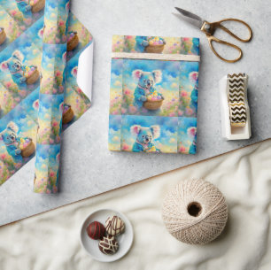 Koala-Bär hält einen Korb mit Ostereiern Geschenkpapier