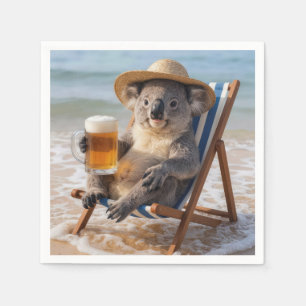 Koala Bär mit einem Bier am Strand Serviette