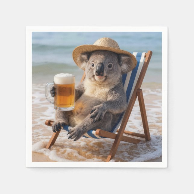 Koala Bär mit einem Bier am Strand Serviette (Vorderseite)