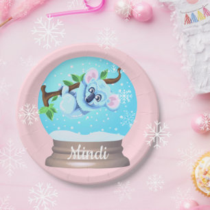 Koala Bär niedliche Schneekugel Rosa gürtel Pappteller