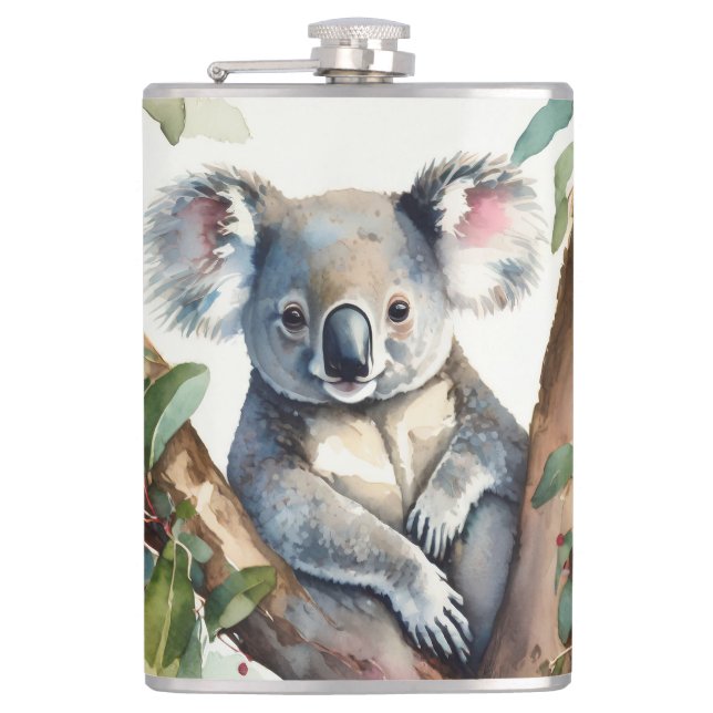 Koala-Bär sitzt in Eukalyptusbaum Flachmann (Vorderseite)