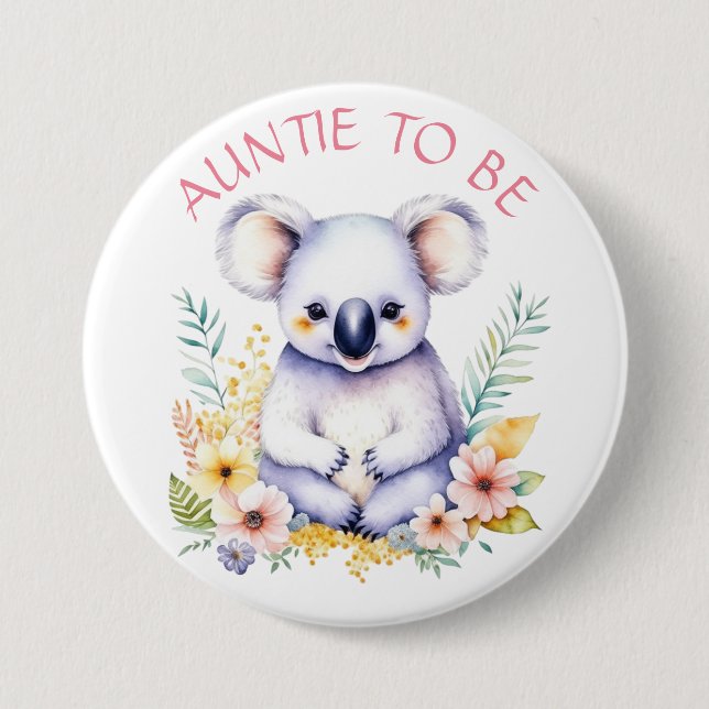 Koala Bär Themed Tuntie to Be Baby Show Button (Vorderseite)