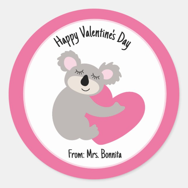 Koala Bär umarmt Herz Valentinstag Gnade Runder Aufkleber (Vorderseite)