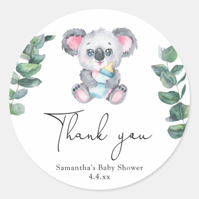 Koala Bär vielen Dank für die Babydusche Runder Aufkleber (Vorderseite)