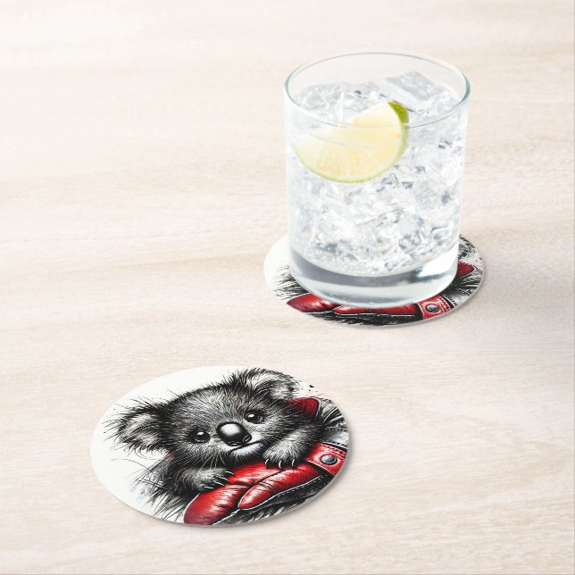 Koala Bären in einem roten Boxhandschuh Runder Pappuntersetzer (Vor Ort)