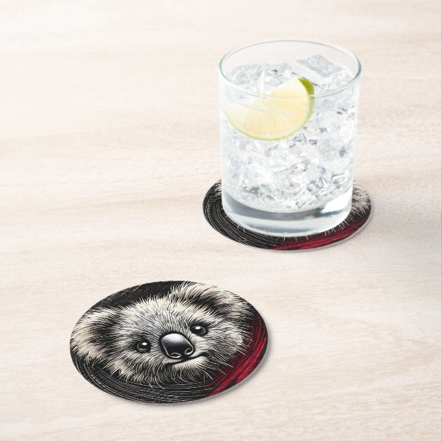 Koala-Bärendarstellung auf texturiertem Hintergrun Runder Pappuntersetzer (Vor Ort)