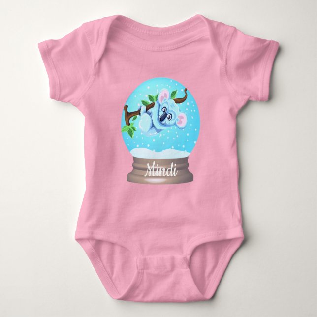 Koala Bärenschneekugel niedliches pinkfarbenes Mäd Baby Strampler (Vorderseite)