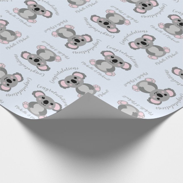 Koala Bear Baby Dusche Blue Geschenkpapier (Ecke)