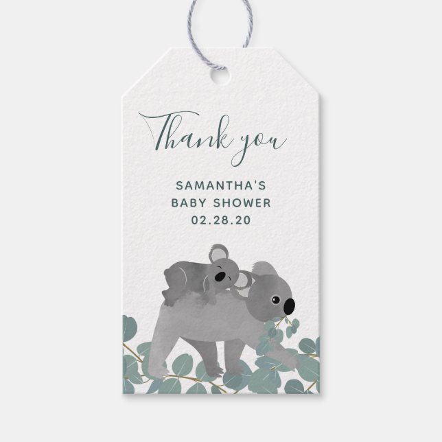 Koala Bear Baby Dusche Vielen Dank Geschenkanhänger (Vorderseite)