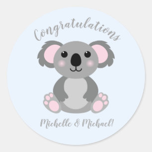 Koala Bear Baby Shower Blue Boy Runder Aufkleber