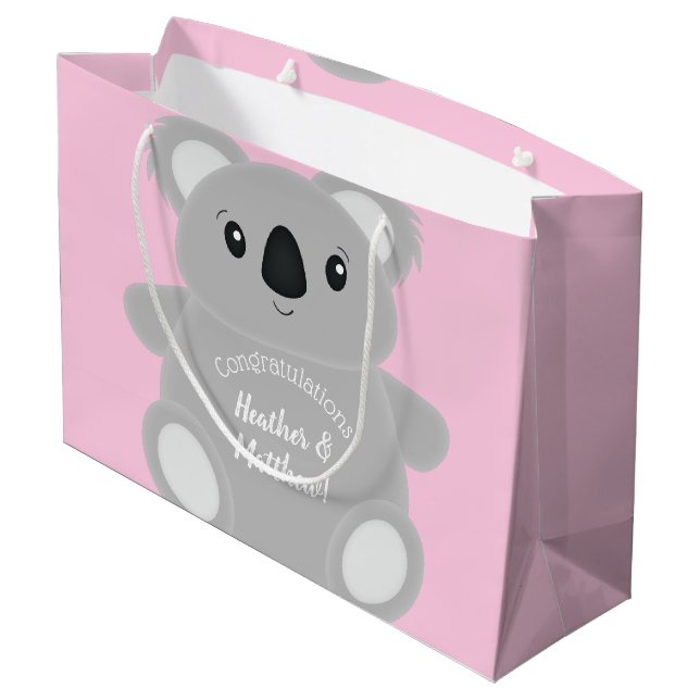 Koala Bear Baby Shower Girl Große Geschenktüte (Rückseite Schrägansicht)