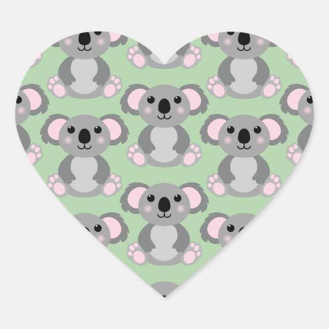 Koala Bear Baby Shower Green Gender Neutral Herz-Aufkleber (Vorderseite)
