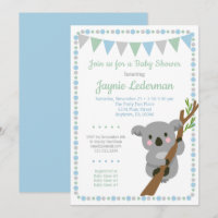 Koala Bear Baby shower Invitation Blue Mint Boys