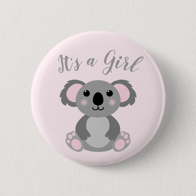 Koala Bear Baby Shower Pink Girl Button (Vorderseite)