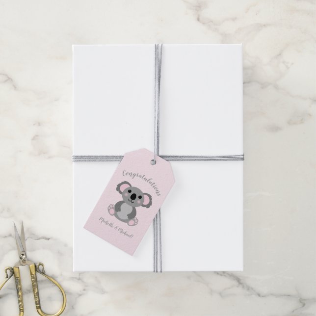 Koala Bear Baby Shower Pink Girl Geschenkanhänger (Mit Garn)