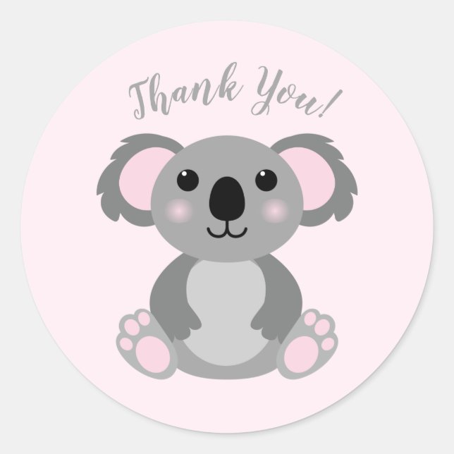 Koala Bear Baby Shower Pink Girl Runder Aufkleber (Vorderseite)