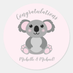 Koala Bear Baby Shower Pink Girl Runder Aufkleber