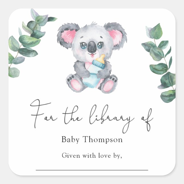 Koala Bear - Babydusche Buchzeichen Quadratischer Aufkleber (Vorderseite)